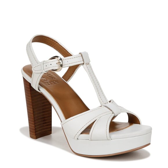 Naturalizer Women's Marnie Platform T-Strap High Heeled Sandal, White Leather, 9 - Picture 1 of 1